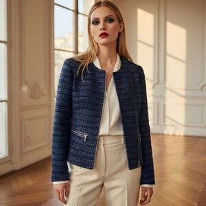 Lafayette 148 NY "Lana" Tweed Zip Blazer | Luxury Fab1M87 | Old Money | 0